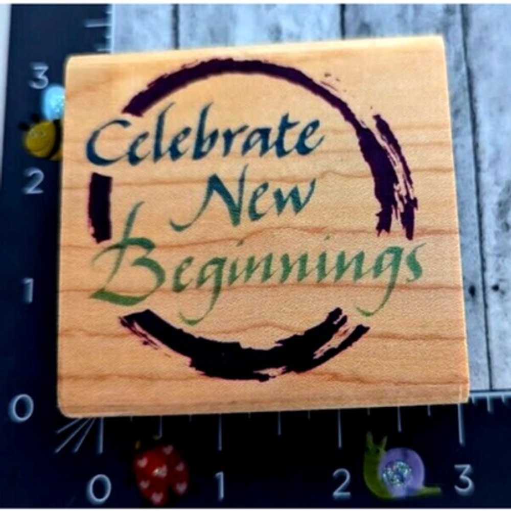 Inkadinkado Celebrate New Beginnings 6187N Rubber Stamp Wood #D86